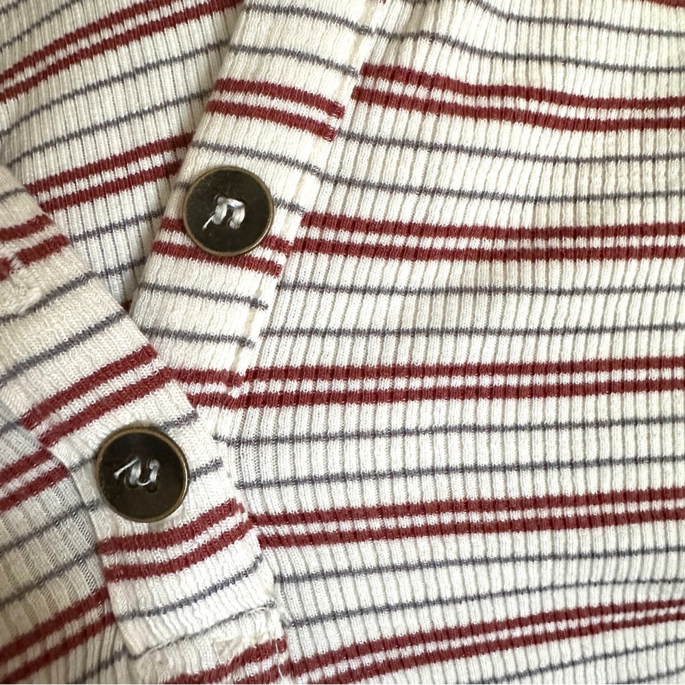 BDG Taylor Polo Top Ivory Red Gray Stripe Long Sleeve Cropped Ribbed XL - Picture 5 of 10